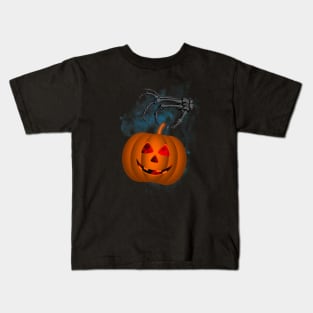 Pumpkin and Skeleton Hand Happy Halloween Kids T-Shirt